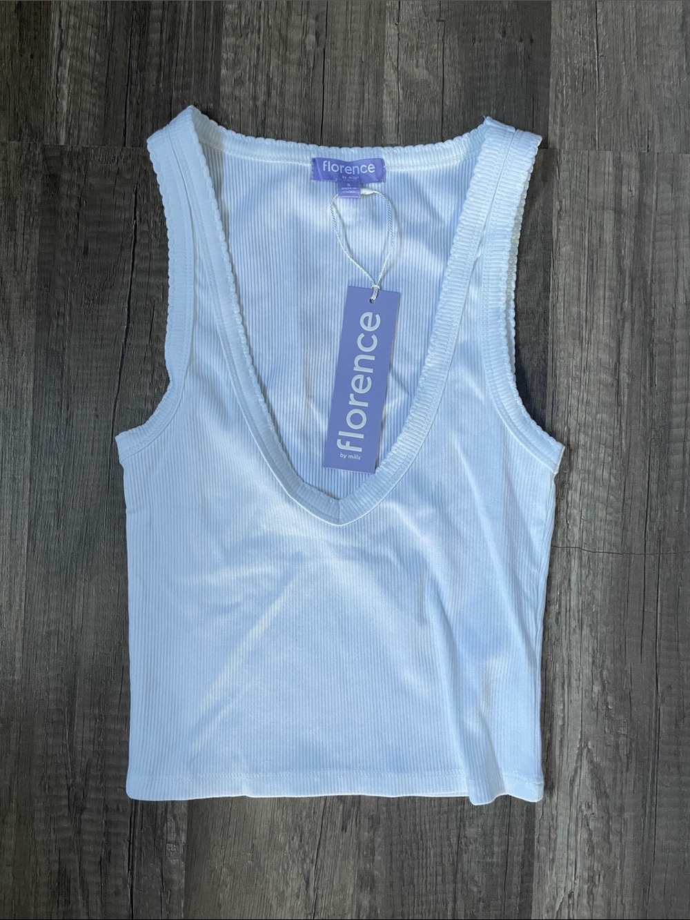 Florence White Ribbed V-Neck Tank